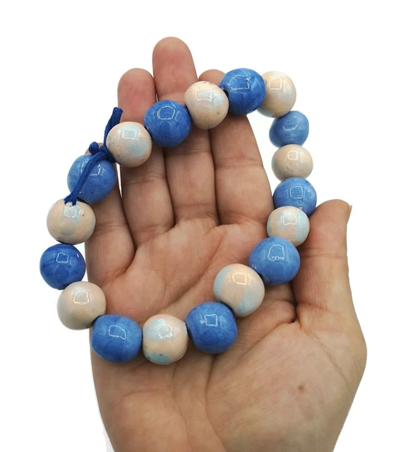 18Pc Handmade Ceramic Round Beads For Jewelry Making, Assorted Macrame Beads