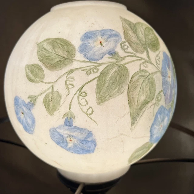 Vtg Hand Painted Blue Pansies Glass GWTW Matte Lamp Shade 8” D  3 7/8”OD Signed