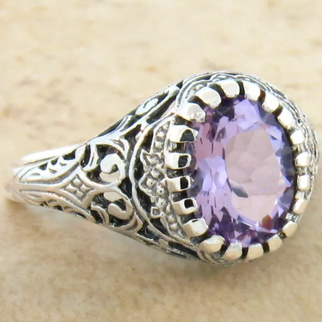Genuine Amethyst 925 Sterling Silver Classic Victorian Design Ring          680X