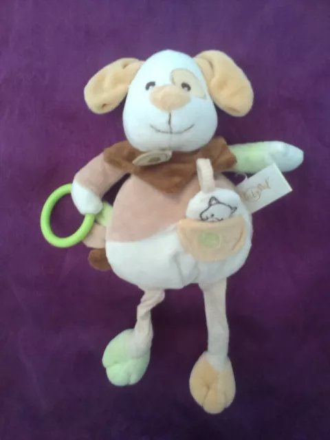 peluche doudou chien choco marron beige vert blanc hochet pouet chat BABY NAT