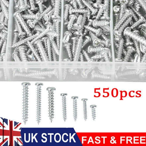 550 PCS SHEET Metal Metric Self Tapping Screw Assorted Size Screws Zinc
