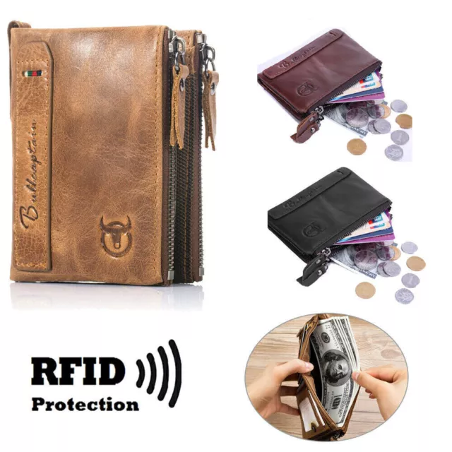 RFID echt-Leder Portemonnaie Geldbörse Geldbeutel Herren Vintage Portmonee Braun