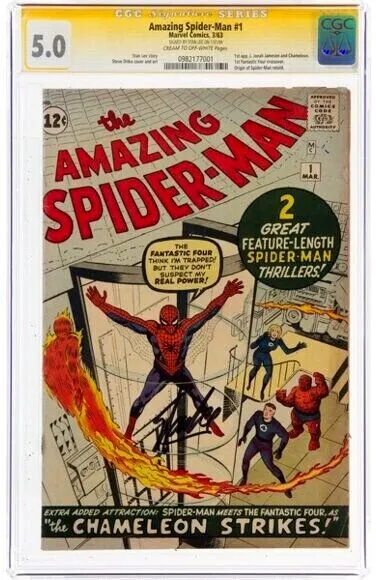 STAN LEE Signed 1963 Amazing SPIDER-MAN #1 SS Marvel Comics CGC 5.0 * CHAMELEON