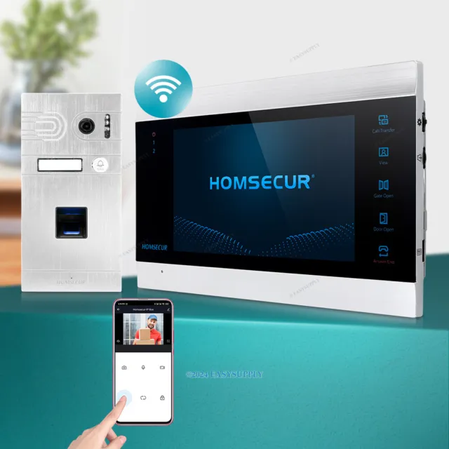 HOMSECUR 7" Kit Interphone Vidéo Entrée Sécurité WIFI Accès Empreinte Digitale