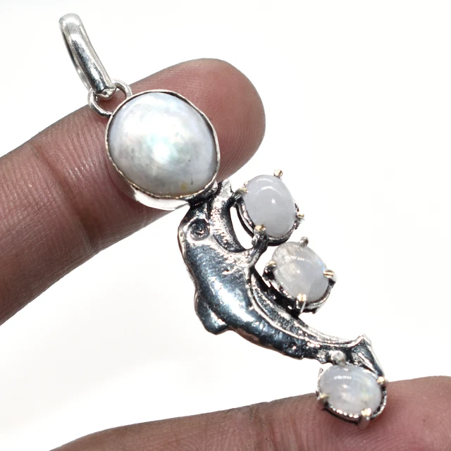 Dolphin Fish Costume Jewelry Baroque Pearl Moonstone Gemstone Pendant o128