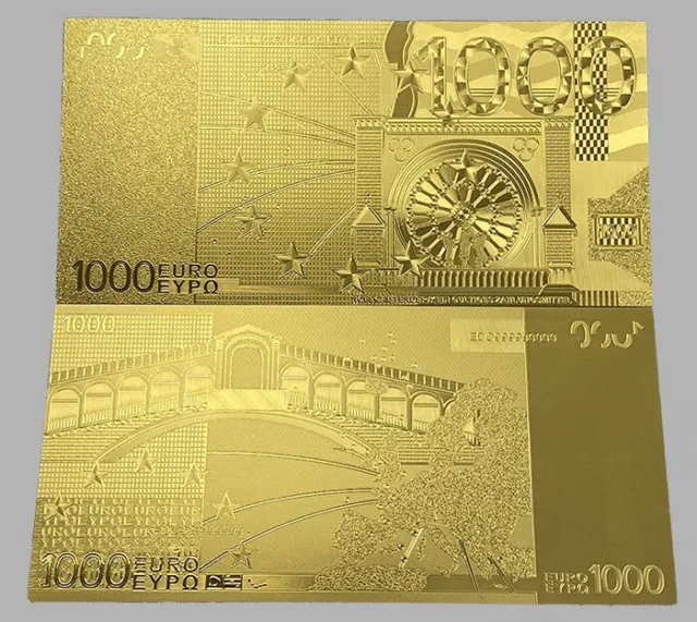 1000 Euro Schein 24K vergoldet sehr hochwertige+detaillierte Prägung