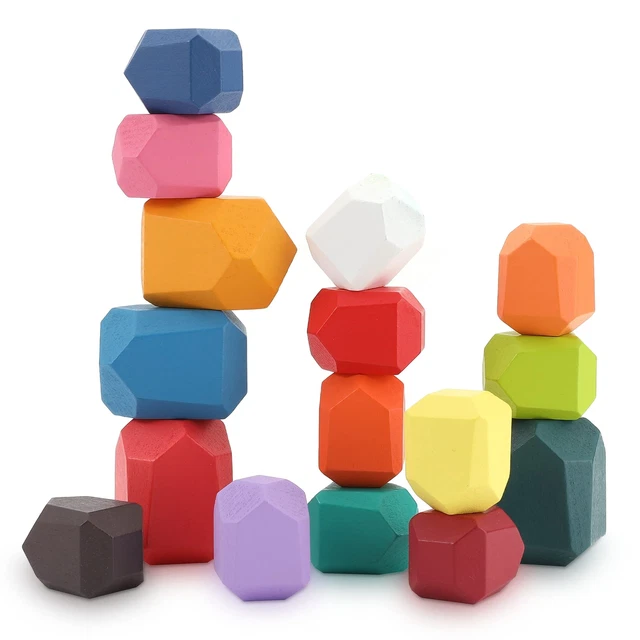 Montessori Spielzeug - 16 stk. Bunte Holzbausteine, Balancier Bauklötze NEU