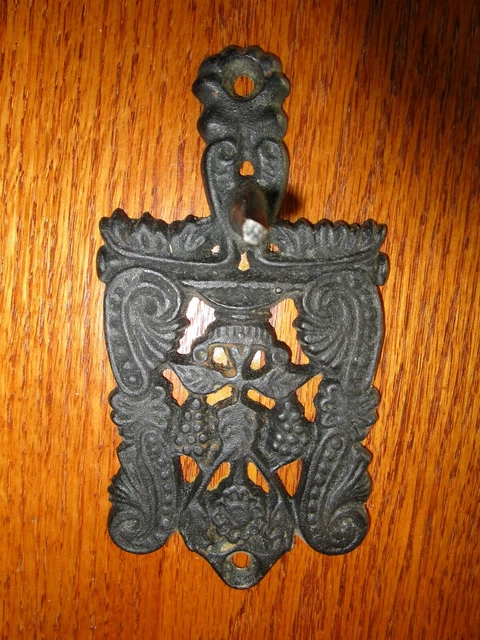 Vintage Black Wrought Iron Hanger with Attractive Design, Size 5 1/2" x 2 3/4"