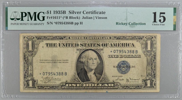 1935-B Silver Vinson STAR Fr. 1611* PMG 15 Serial *07954388B