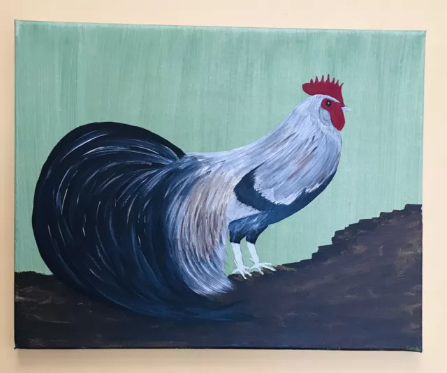Original Pintura Gallo Pollo Ave, en Lienzo 50cm X 40cm