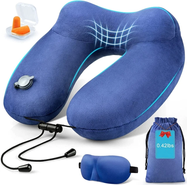 Urophylla Inflatable Travel Pillow for Airplane Soft Velvet - Blue