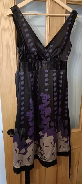 Beautiful Ted Baker Black Purple  Dress SIZE 2 UK 10