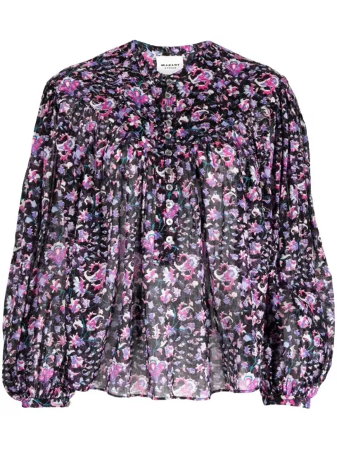 Isabel Marant Etoile Women's Ruffle Floral Printed Cotton Blouse Tunic Top L 40