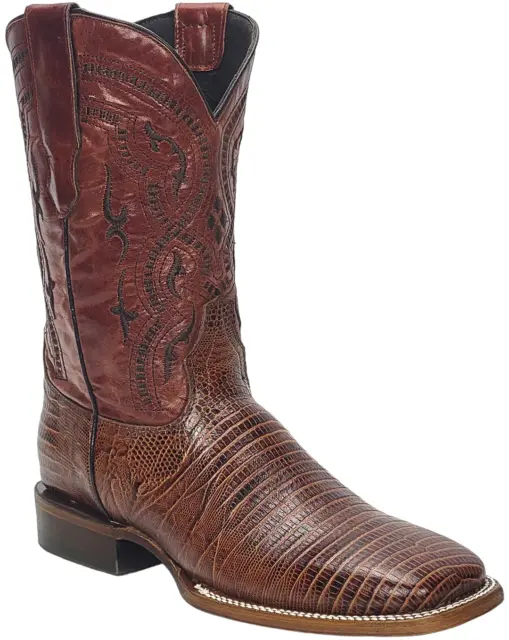 Men Genuine Leather Handcrafted Shedron Tooled Weave Wide Square Toe Boots