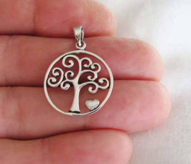 Sterling Silver 25mm Tree of life with heart pendant