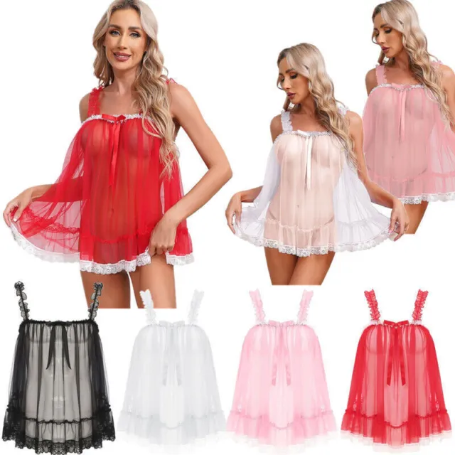 US Women's Lace Tops Or Briefs Lingerie Babydoll Nightgown Mesh Chemise Lingerie