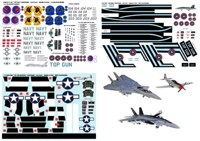 1:48 Top Gun Treble (F-14A Tomcat, F/A-18 Hornet, P-51 Mustang)  Decals