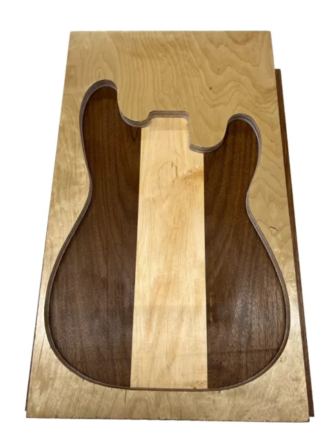 multispecies Electric/Bass Guitar Body Blank, 3 Piece Glued Body  Walnut + Maple