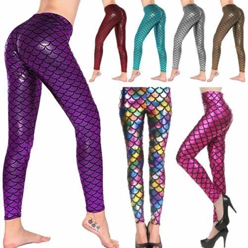 Leggings da discoteca a sirena metallica donna e ragazza taglia bambini taglia coda di pesce lucido