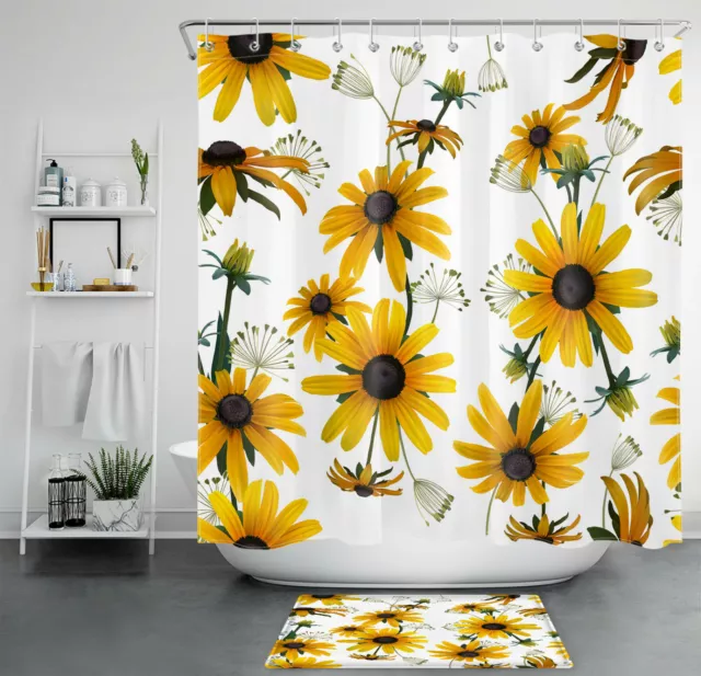 Beautiful Yellow Daisy Shower Curtain Modern Art Floral Bathroom Accessories Set