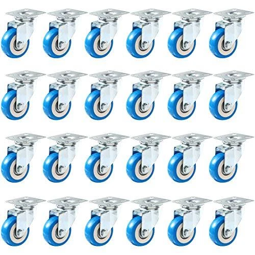 24 Pack Caster Swivel Plate On Blue Polyurethane Wheels (2" no brake)