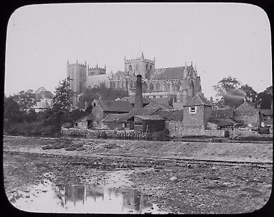Glass Magic Lantern Slide HOUSES AND CATHEDRAL RIPON C1890 PHOTO YORKSHIRE