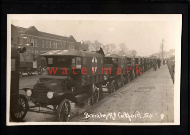 London Catford Bromley Road Military Ambulances Real Photo Postcard Wwi - Uk4195