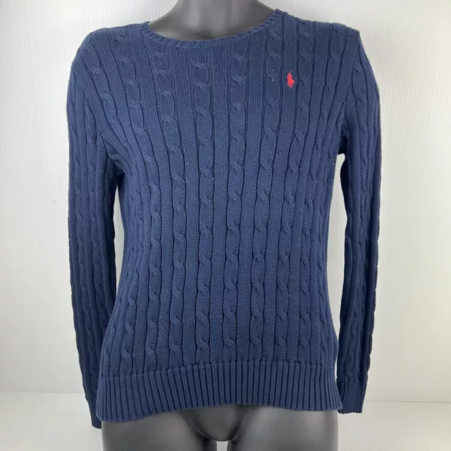 Polo Ralph Lauren Cable Knit Crew neck Sweater Mens M Navy Blue/Red 45/62