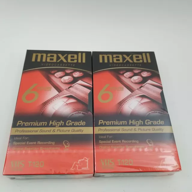 2 NUEVAS Cintas VHS Maxwell Premium Alto Grado T-120 6 Horas Selladas en Paquete ENVÍO GRATUITO