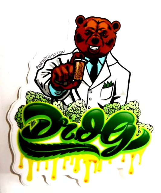 DR. OG KUSH STICKER Medical Prescription MARIJUANA LEAF Bear BARE POT DISPENSARY