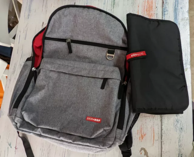 Skip Hop Duo Backpack Diaper Bag - Heather Grey with black changing pad