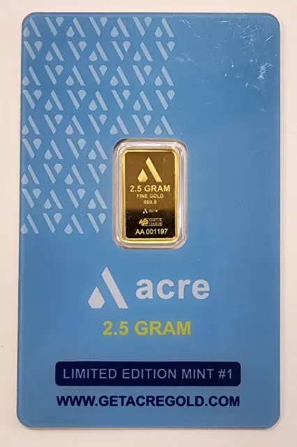 Acre 2.5 Gram .9999 Fine Gold Bar Limited Edition #1 - in Plastic ACRE COA Card