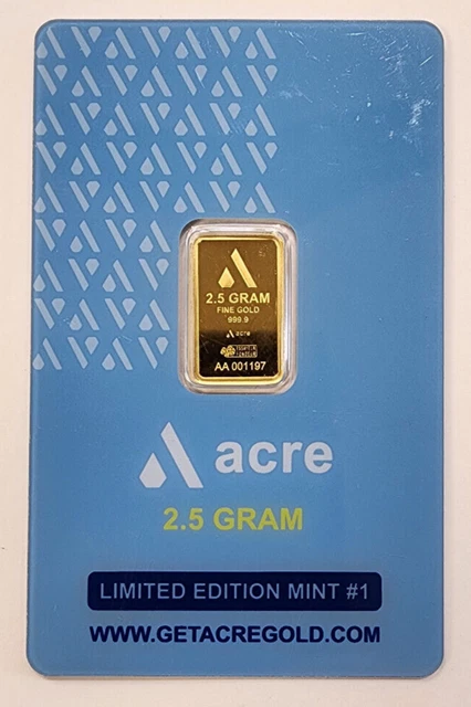 Acre 2.5 Gram .9999 Fine Gold Bar Limited Edition #1 - in Plastic ACRE COA Card