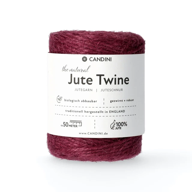 Jutegarn - rot bordeaux, 50m, 2-3mm Jute-Schnur Kordel Paketschnur Bastelschnur