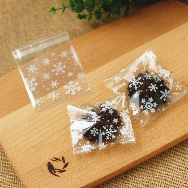 100x Clear Cello Bag Cellophane Snowflake Self Seal Display for Xmas Party Candy