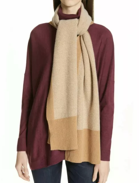 NIP $218 Eileen Fisher CLAY 100% Cashmere Diagonal Stripe Scarf  75x13