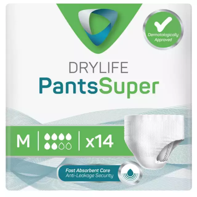 1x Drylife Unisex Incontinence Pants Super - Medium - Pack of 14 - 1850ml