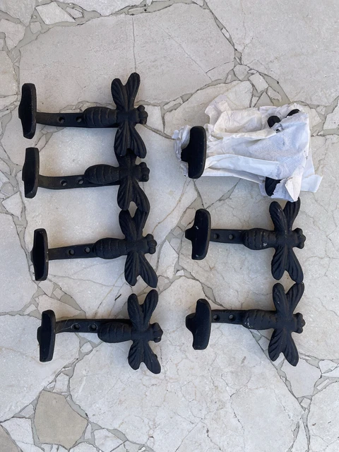 Dragon Fly Wrought Iron Wall Hook Metal Set Of 7