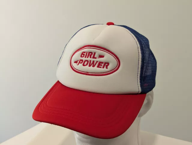 Girl Power Hat Cap Adult OS Red Blue White Trucker Mesh Snapback Vintage