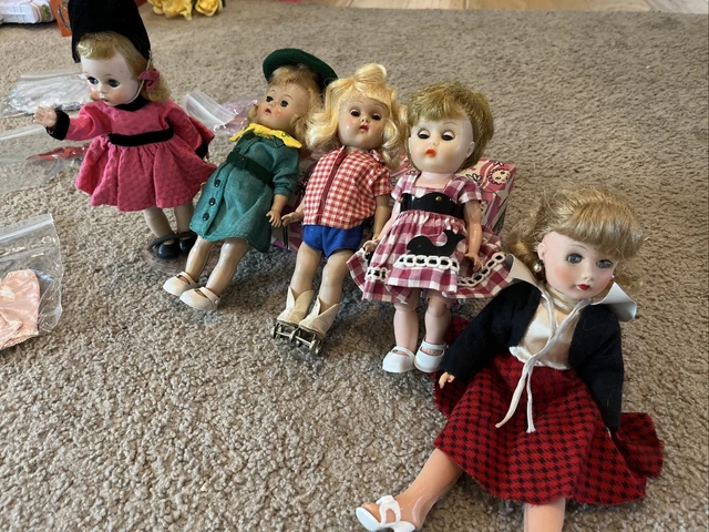 5 Vintage 1950’s dolls, Ginny Vogue, Alex, Muffy and a bunch of accessories