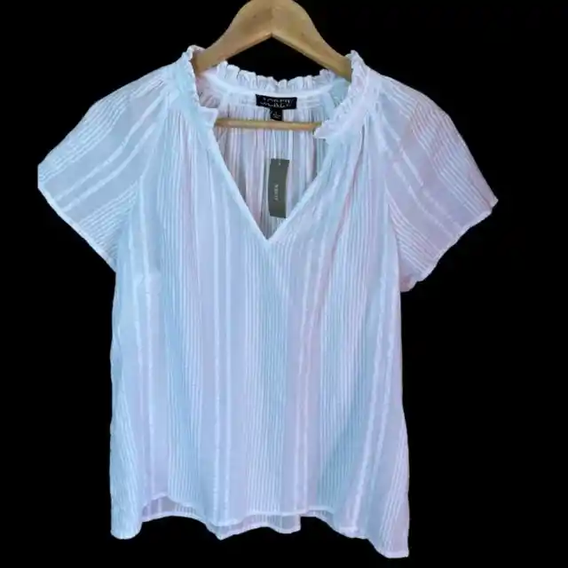 J Crew Flutter Sleeve V Neck Top in Cotton Dobby White Small NWT