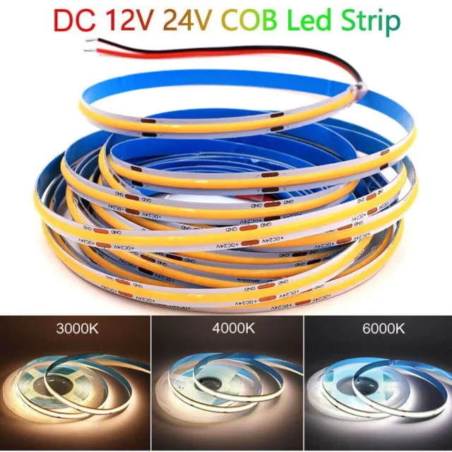 5M DC 12V Flexible COB LED Strip Lights Warm Natural Cold White 3000/4000/6000K