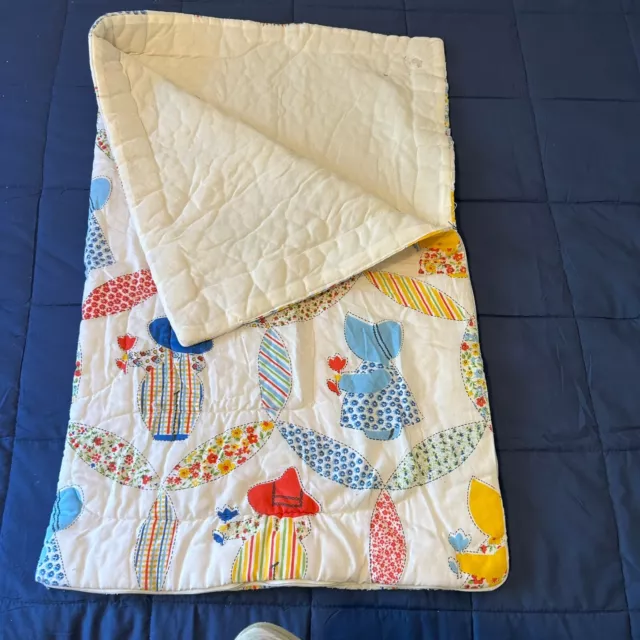 Vtg Sunbonnet Sue Child's Quilted Sleeping Bag Zip Close for Repair or Cutter