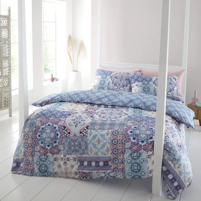 Catherine Lansfield Boho Patchwork Wende Einzelbettbezug Set mit Pillo