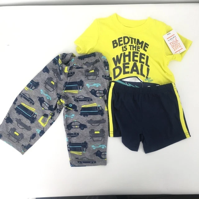 Carters Boys Cars Trucks Shorts Pants T Shirt 3 Piece Outfit Set 12 Momths New