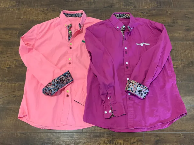 Lot Of 2 COOFANDY Men’s Casual Button Down Dress Shirts Pink Purple w/ Paisley