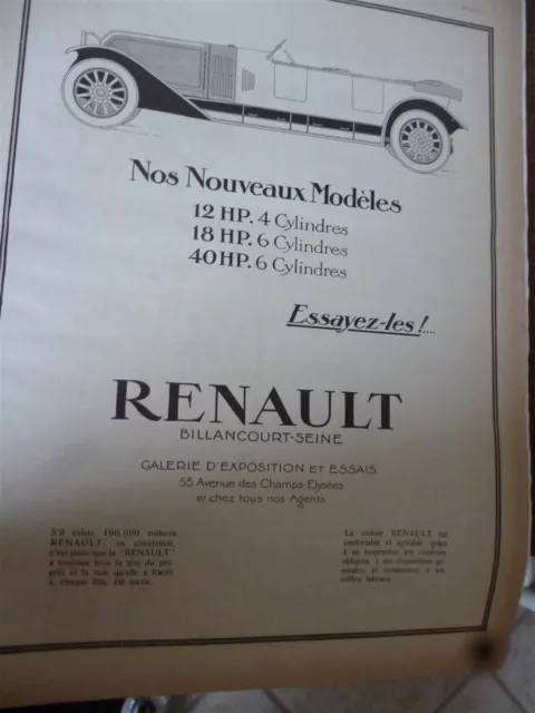 RENAULT 12, 18 et 40 HP automobile 26 publicité papier ILLUSTRATION 1922 col