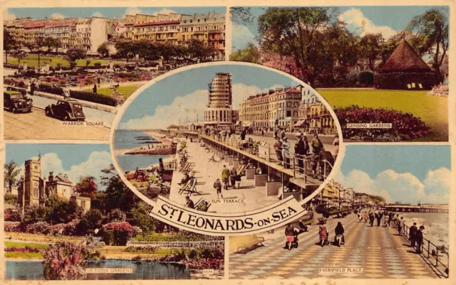 St Leonards-on-Sea East Sussex Multiview Postcard c1956 (E886)
