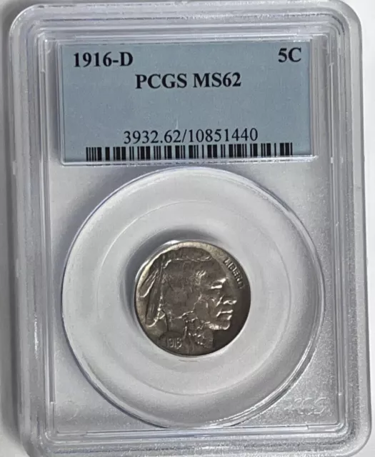 1916-D Buffalo Nickel 5C Denver Mint State PCGS MS62