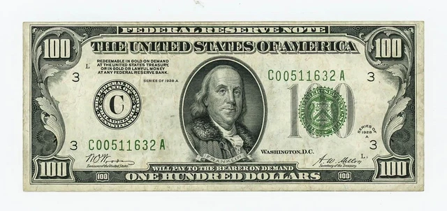 FR#2151C $100 1928A Federal Reserve Note Philadelphia Crisp XF+ DC-6161